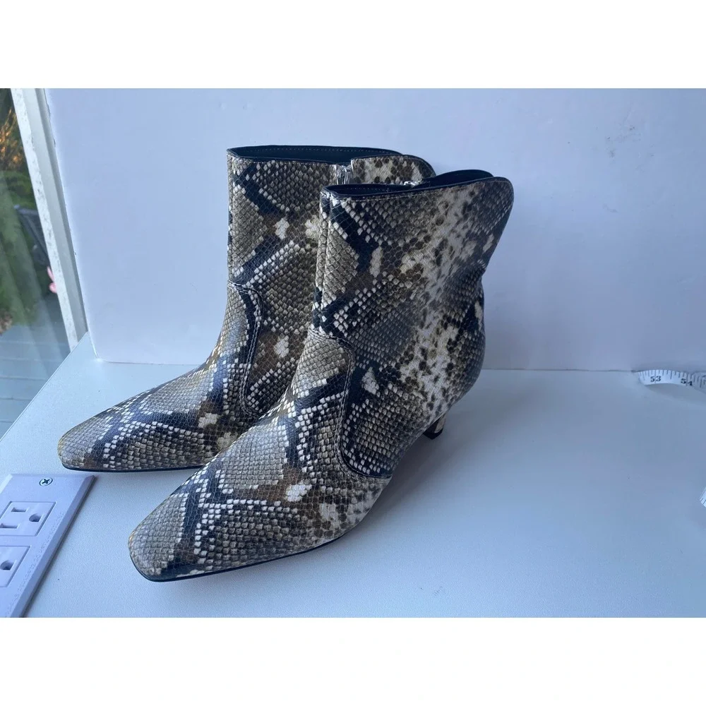 Sarto Franco Sarto‎ Alexandria Snakeskin Print Square Toe Ankle Boots Brown 7.5M